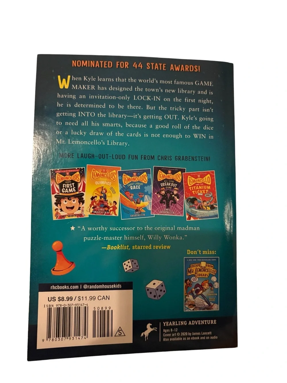 Escape from Mr. Lemoncello's Library by Chris Grabenstein - Teal & Yellow Cover